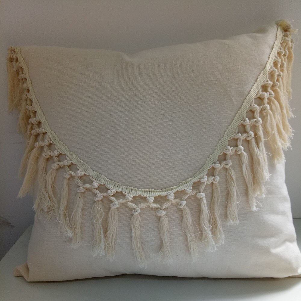 Tassels Cushion Cover Beige White Pillow Covers