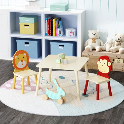 Solid Wood Children's Table And Two Chairs Set