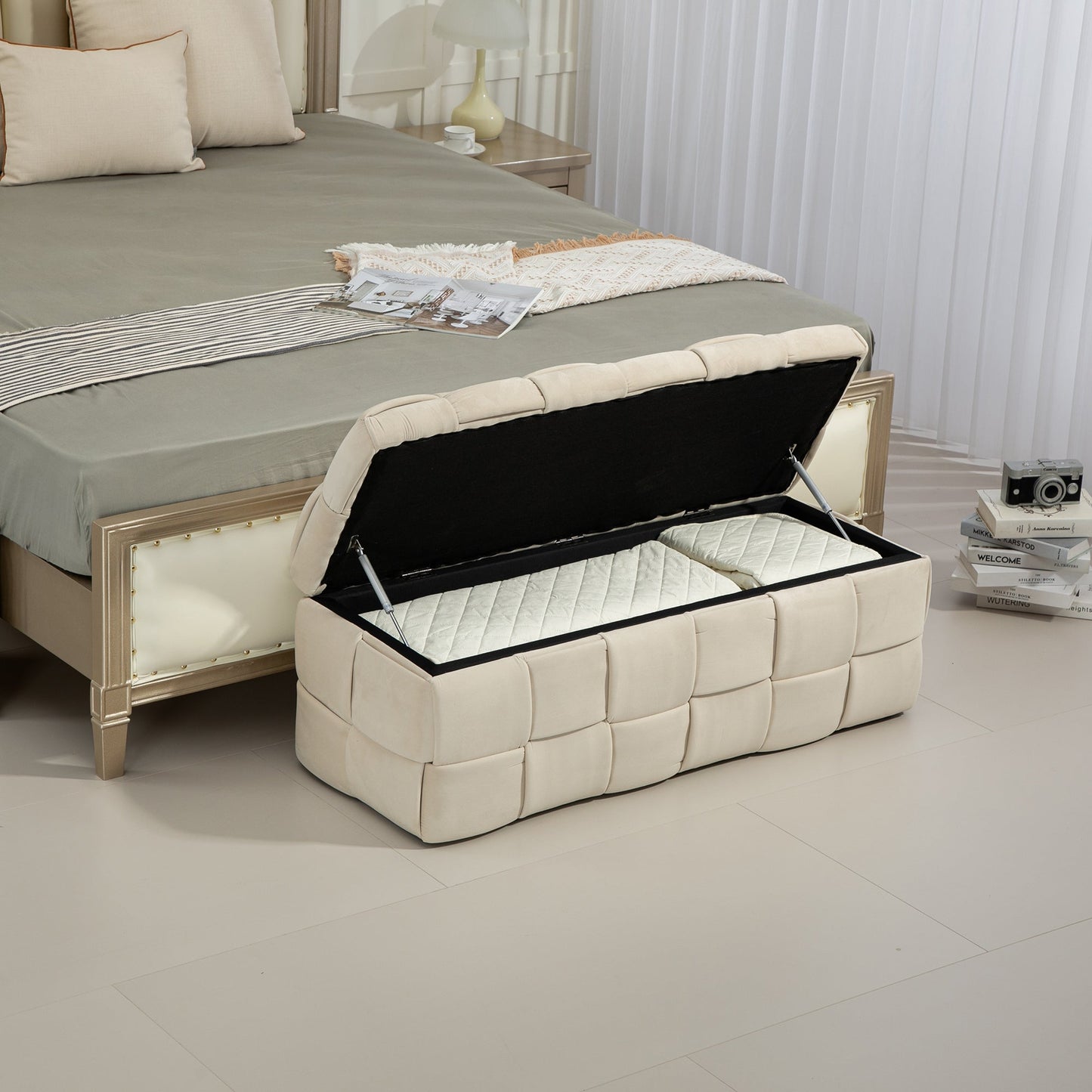 Upholstered Fabric Storage Ottoman