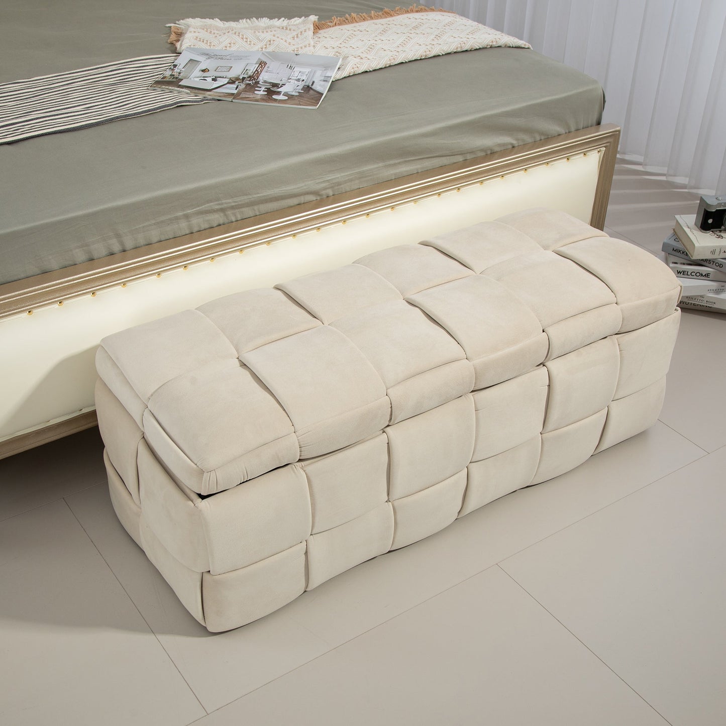 Upholstered Fabric Storage Ottoman