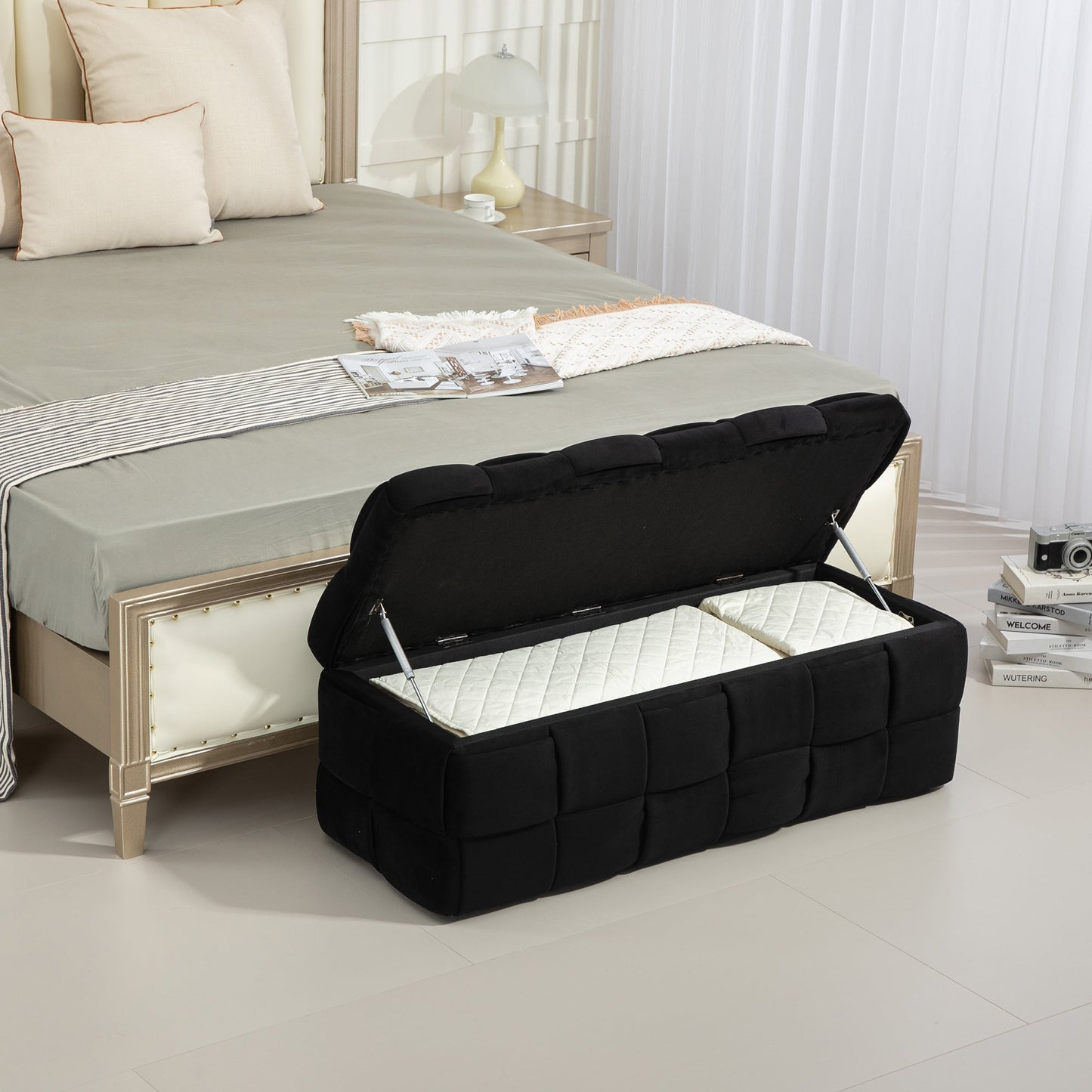 Upholstered Fabric Storage Ottoman