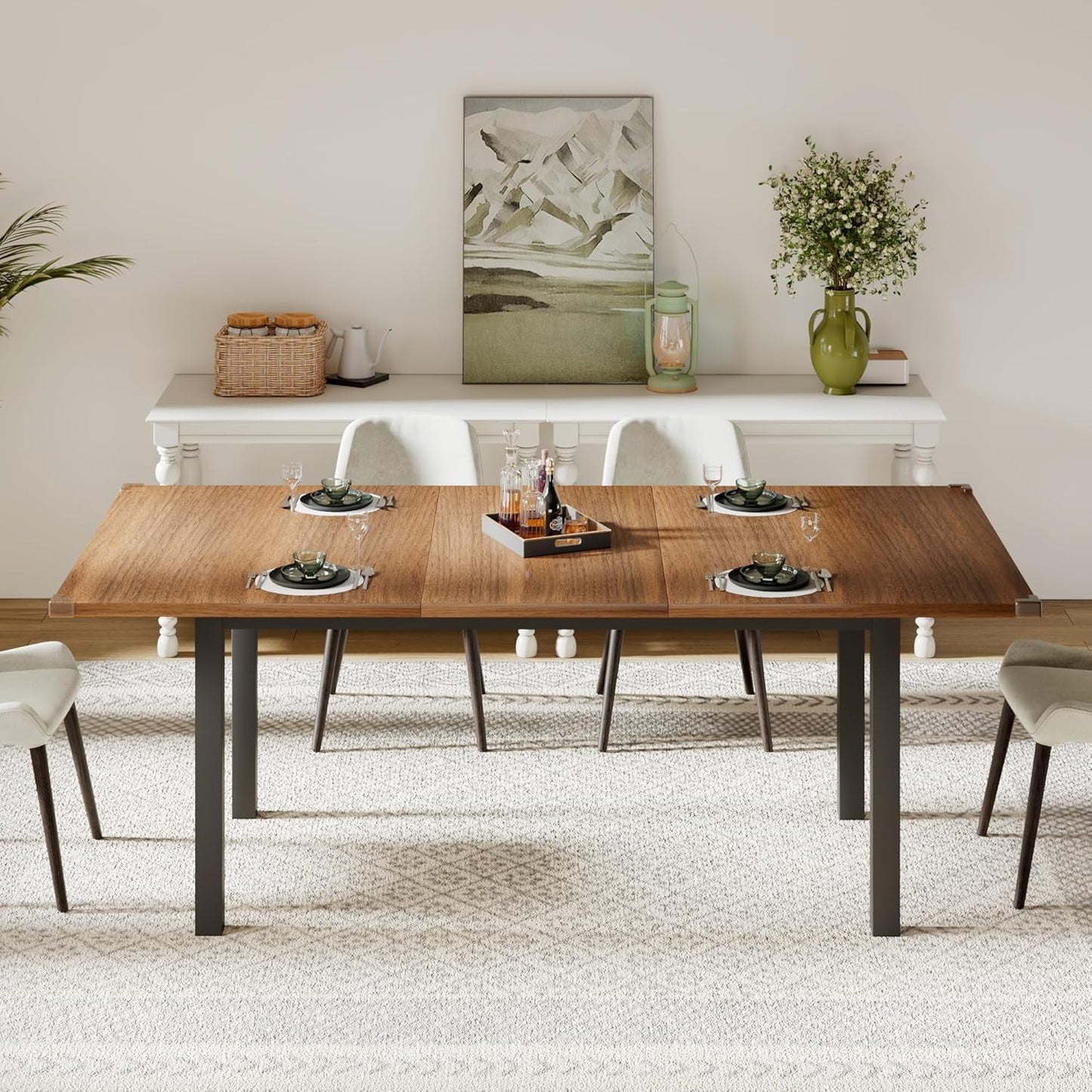 63" Extendable Dining Table, Modern Farmhouse Dining Room