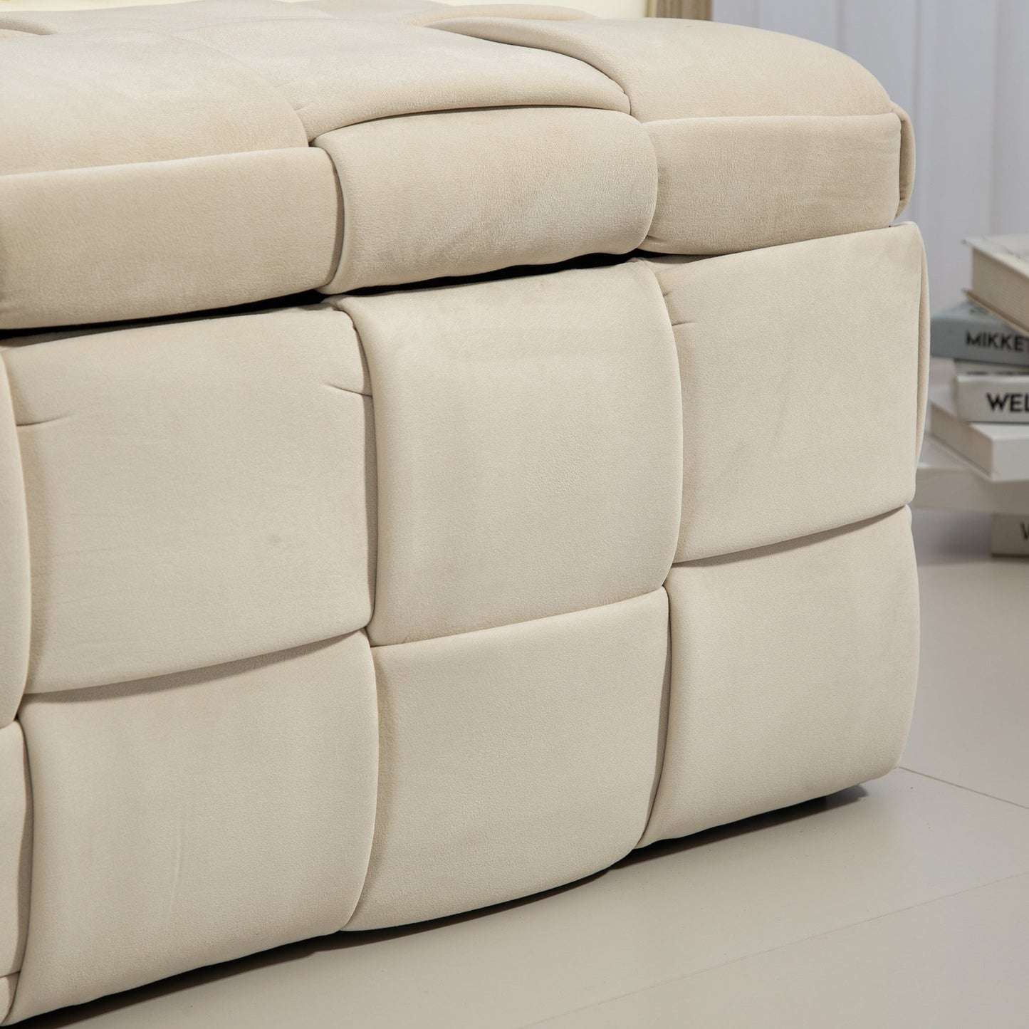 Upholstered Fabric Storage Ottoman