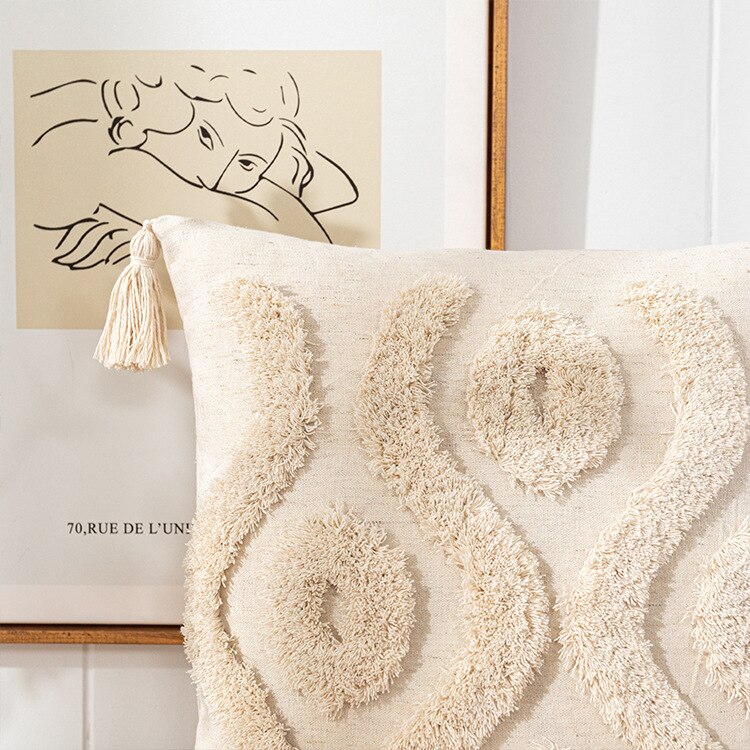 Tassels Cushion Cover Beige White Pillow Covers