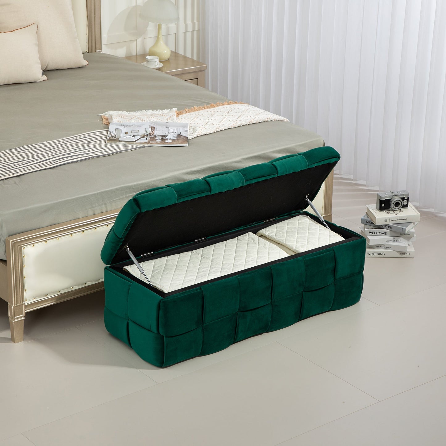 Upholstered Fabric Storage Ottoman