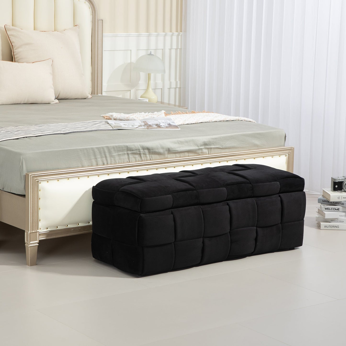 Upholstered Fabric Storage Ottoman