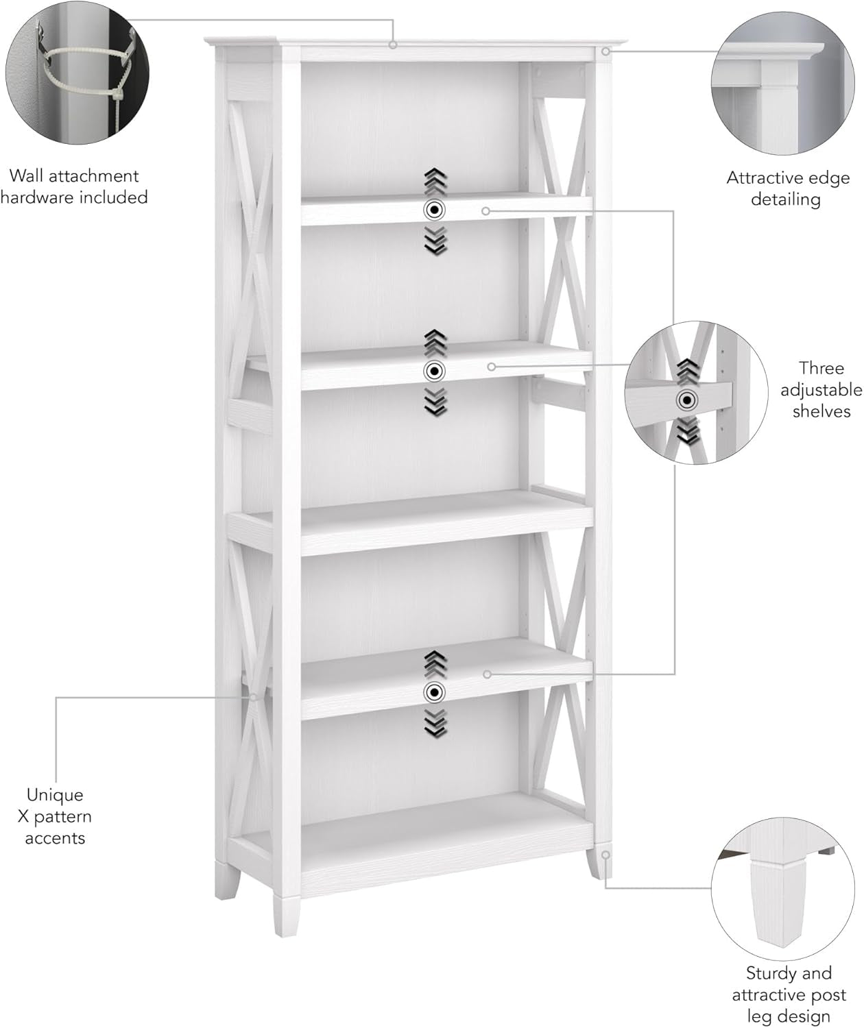 Bush Furniture Tall 5 Shelf Bookcase for Living Room