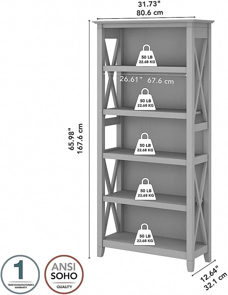 Bush Furniture Key West Bookcase Shelf in Cape Cod Gray