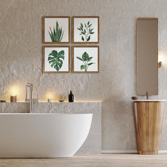 Framed Bathroom Wall Art Set of 4 for Botanical Wall Decor