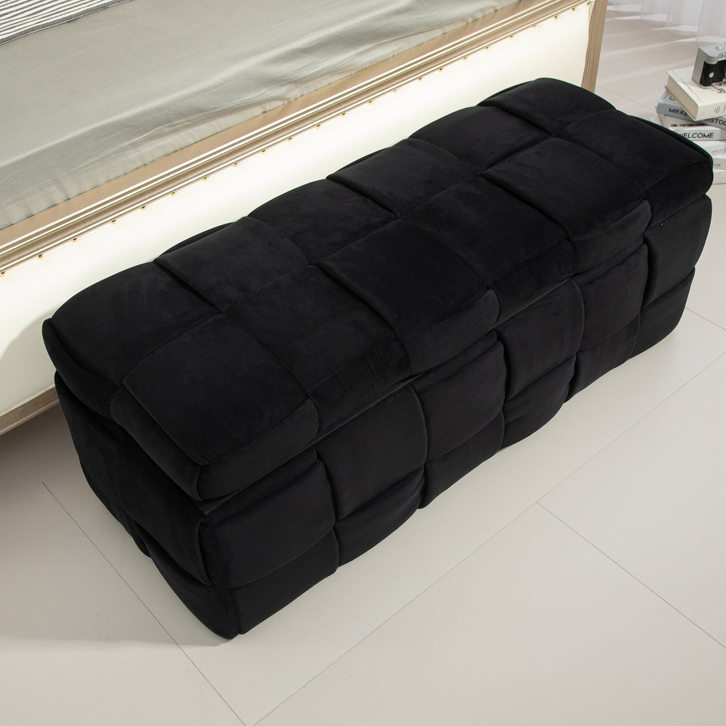 Upholstered Fabric Storage Ottoman