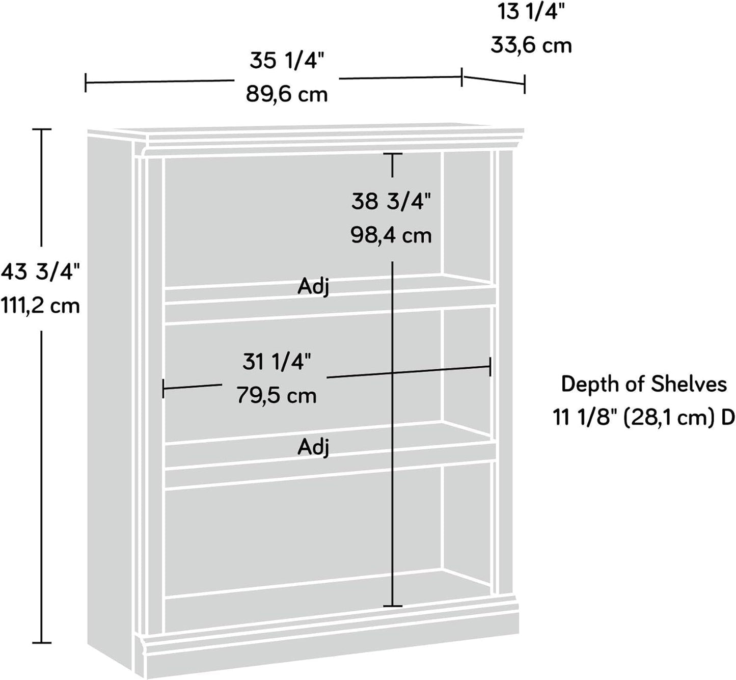 3-Shelf Bookcase Chalked Chestnut