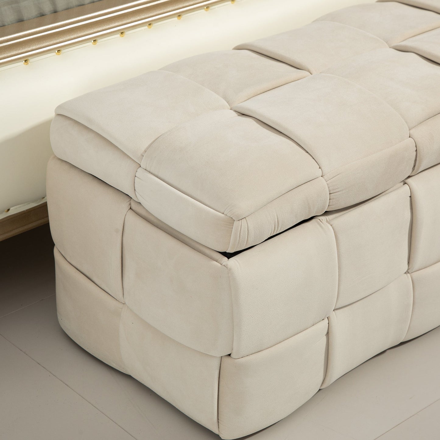 Upholstered Fabric Storage Ottoman