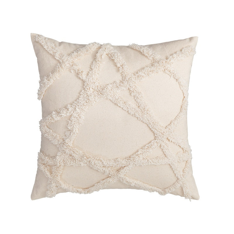 Tassels Cushion Cover Beige White Pillow Covers