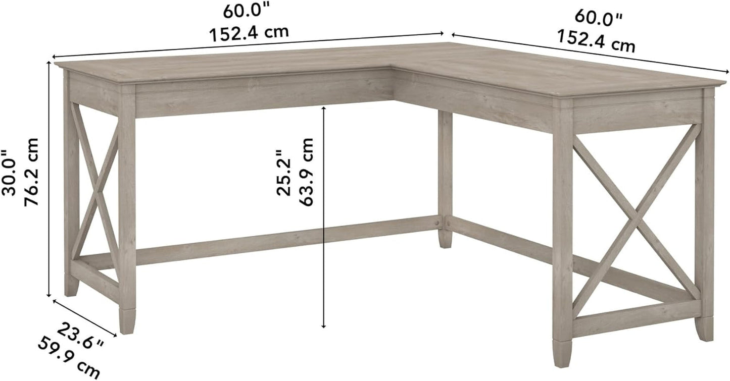 Bush Furniture Key West L Shaped Desk, 60-Inch Modern Farmhouse