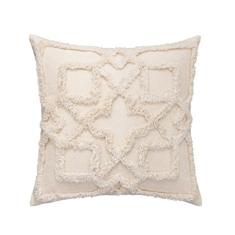 Tassels Cushion Cover Beige White Pillow Covers