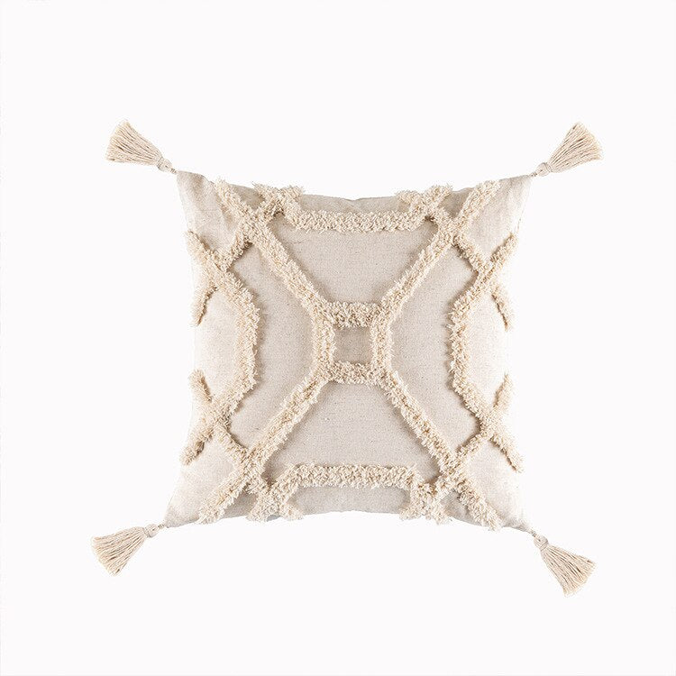 Tassels Cushion Cover Beige White Pillow Covers