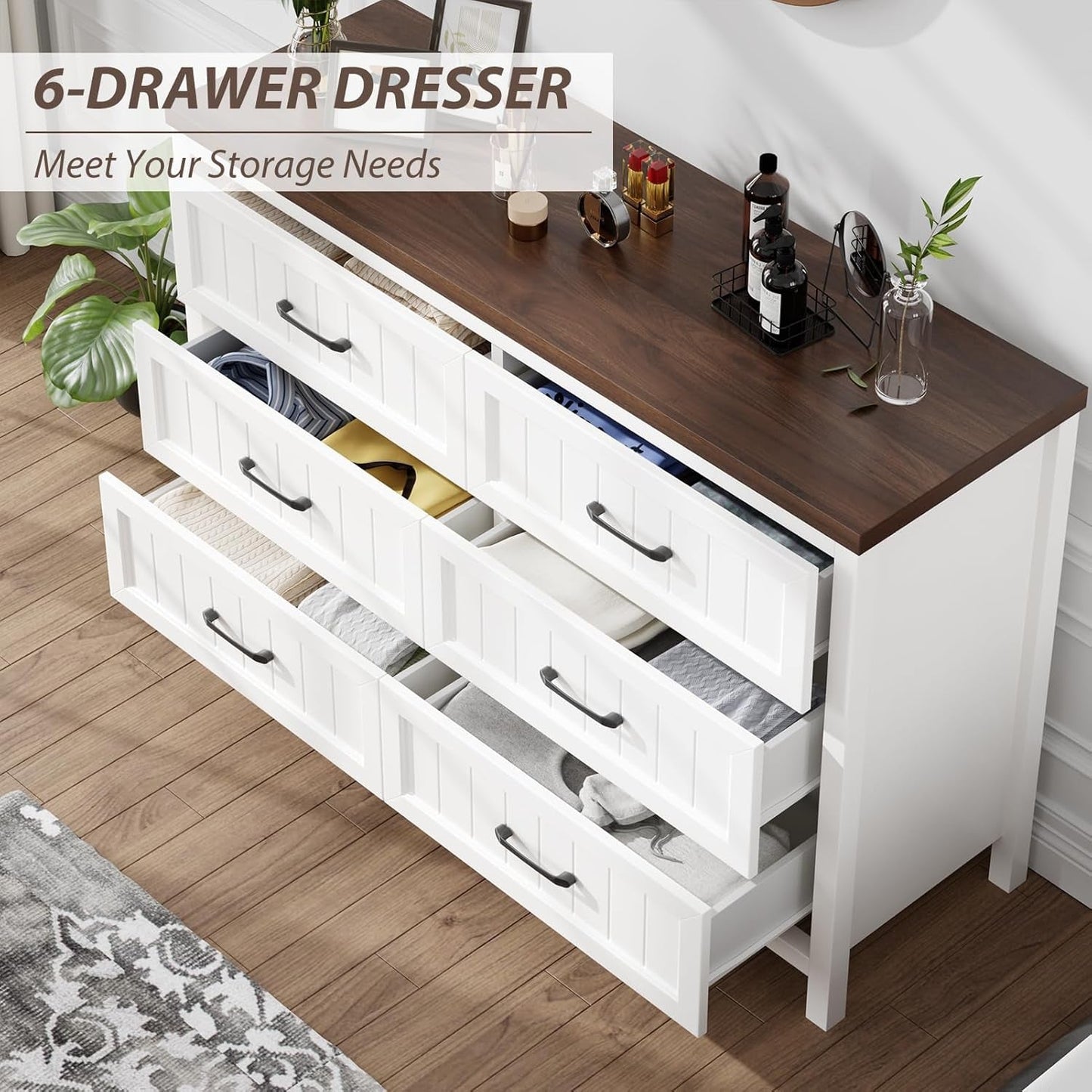 Farmhouse Dresser 6 Drawer Dresser for Bedroom