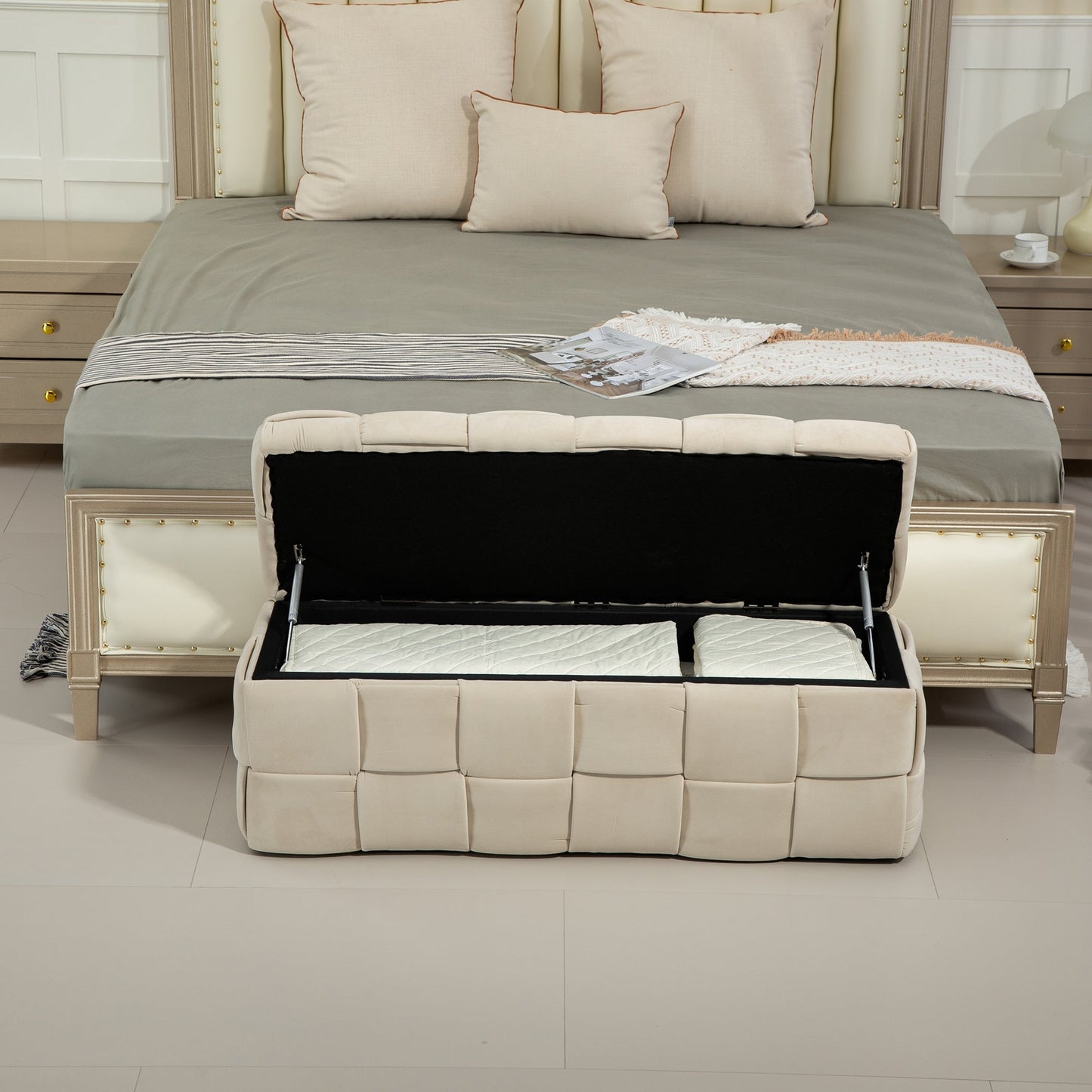 Upholstered Fabric Storage Ottoman