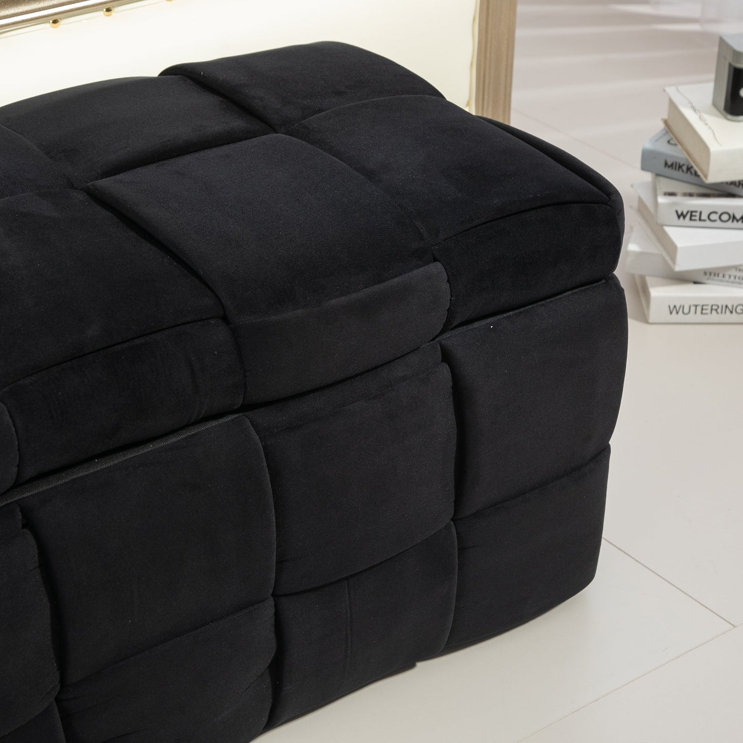 Upholstered Fabric Storage Ottoman