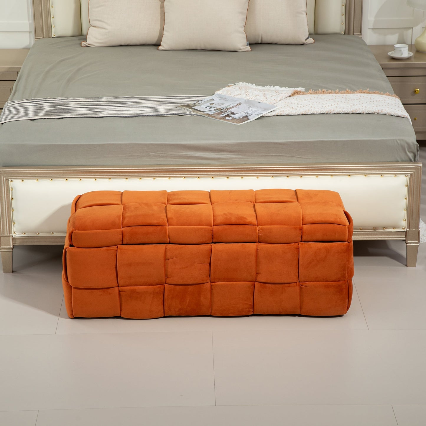 Upholstered Fabric Storage Ottoman