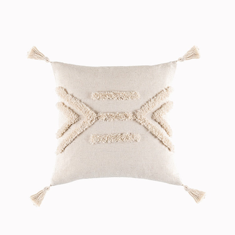 Tassels Cushion Cover Beige White Pillow Covers