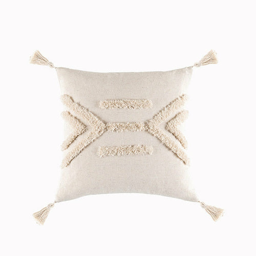 Tassels Cushion Cover Beige White Pillow Covers