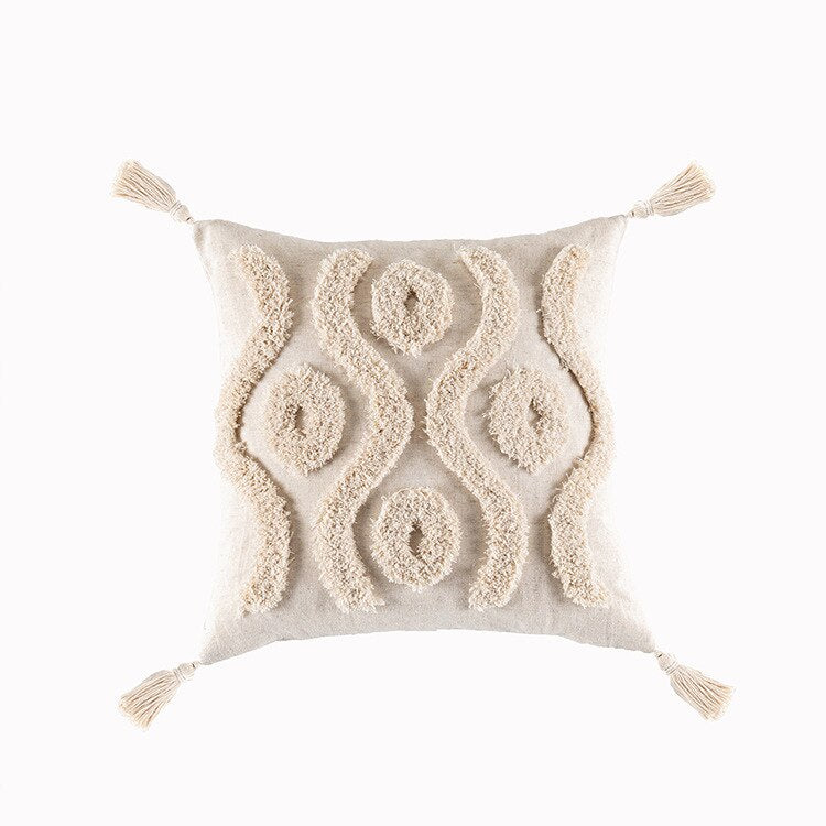 Tassels Cushion Cover Beige White Pillow Covers