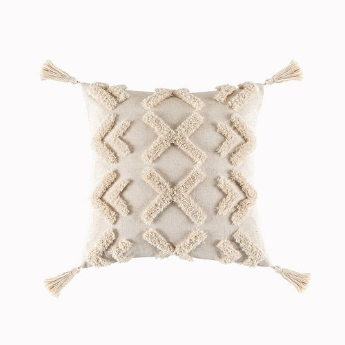 Tassels Cushion Cover Beige White Pillow Covers