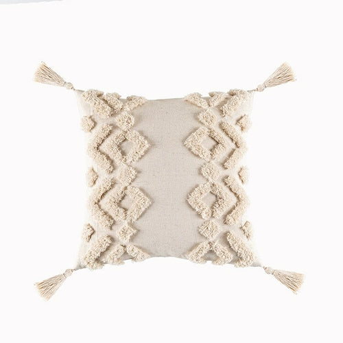 Tassels Cushion Cover Beige White Pillow Covers