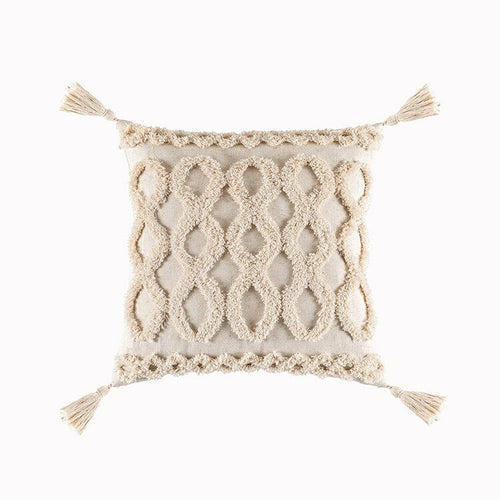 Tassels Cushion Cover Beige White Pillow Covers