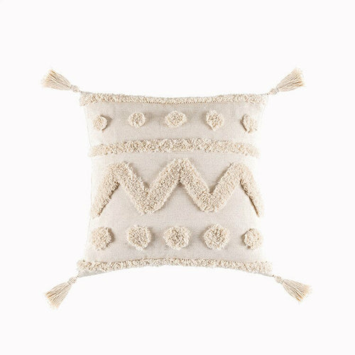 Tassels Cushion Cover Beige White Pillow Covers