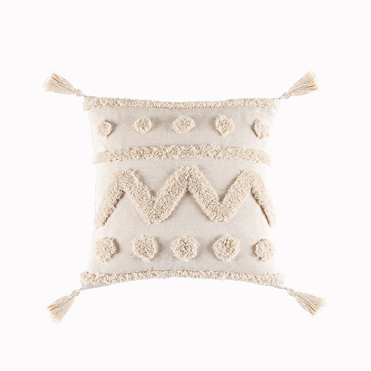 Tassels Cushion Cover Beige White Pillow Covers