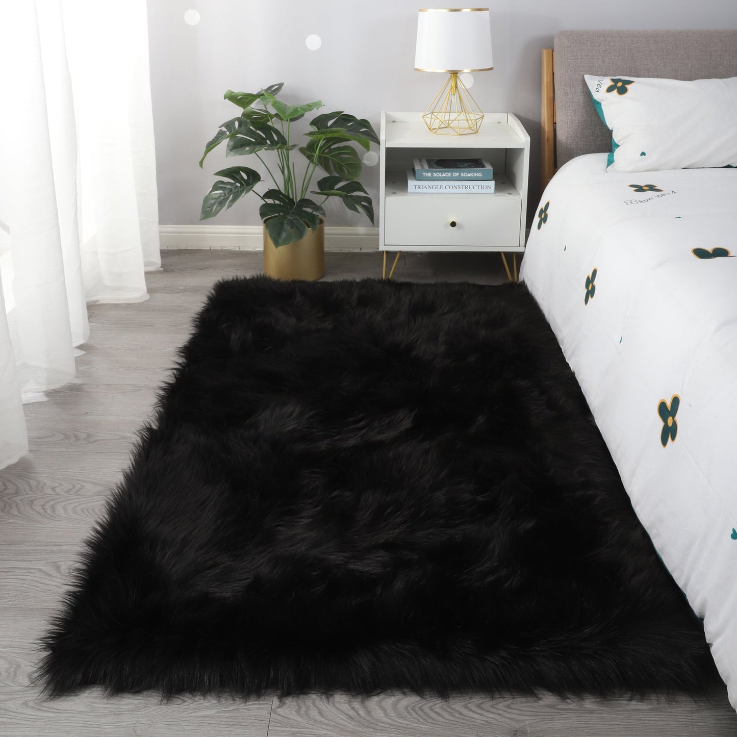 Cozy Ultra Soft Fluffy Faux Fur Black Area Rug