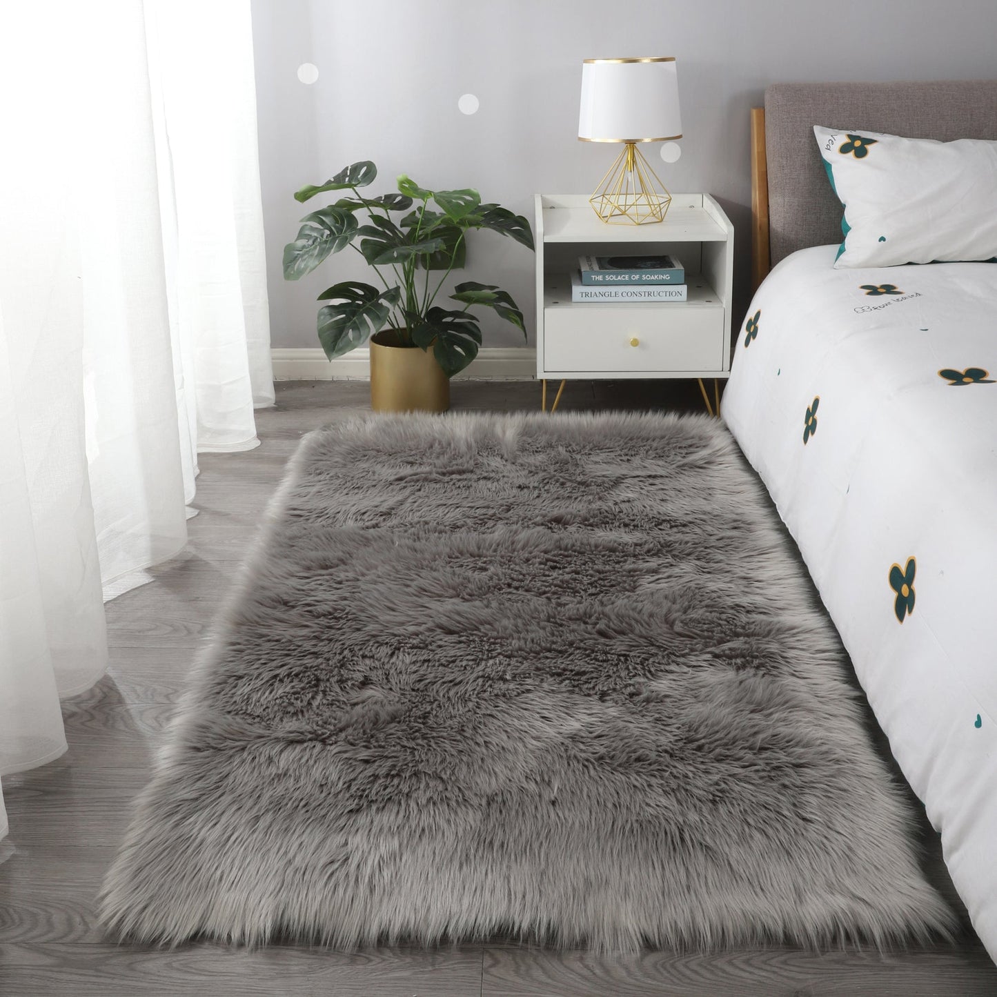 Cozy Ultra Soft Fluffy Faux Fur Light Grey Area Rug