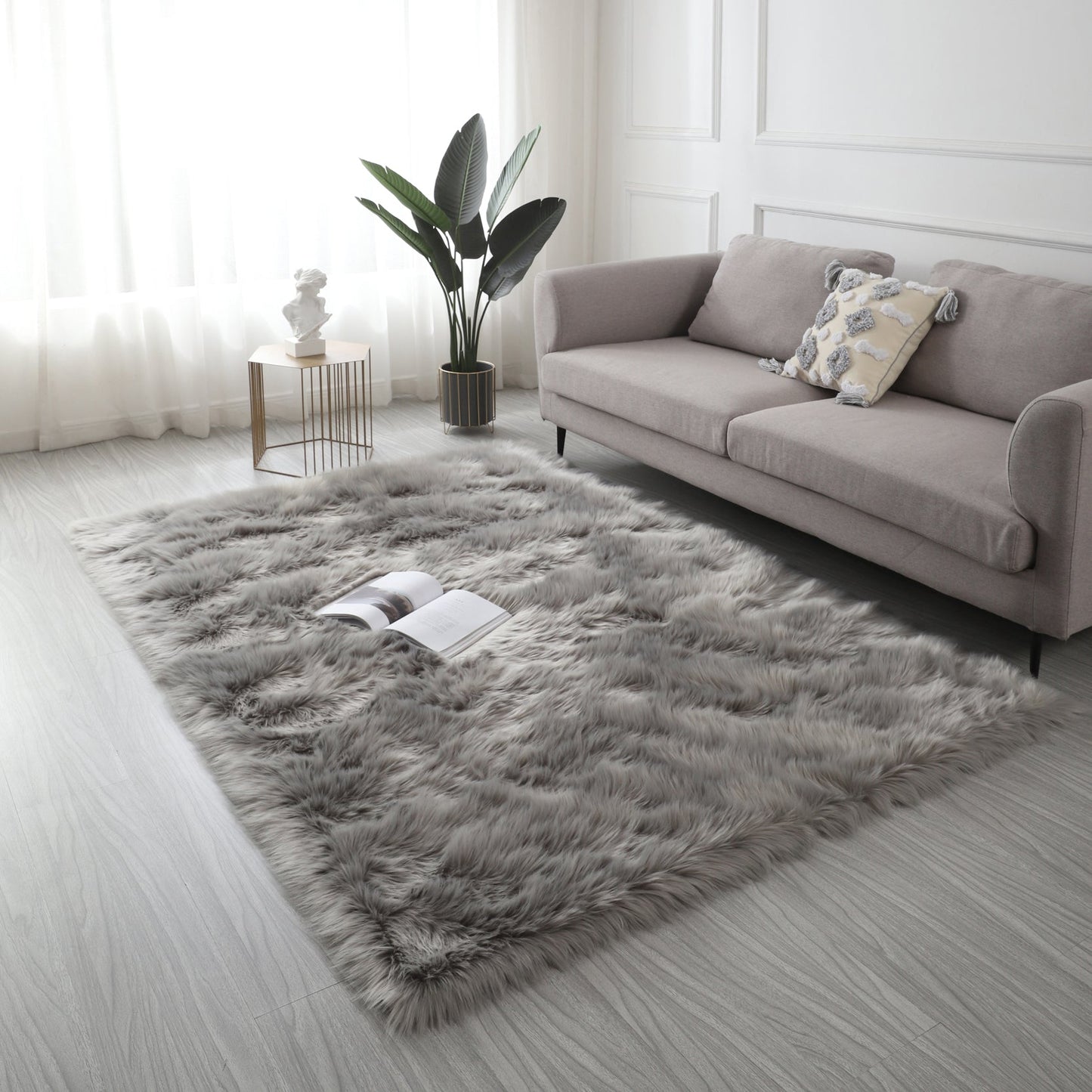 Cozy Ultra Soft Fluffy Faux Fur Light Grey Area Rug