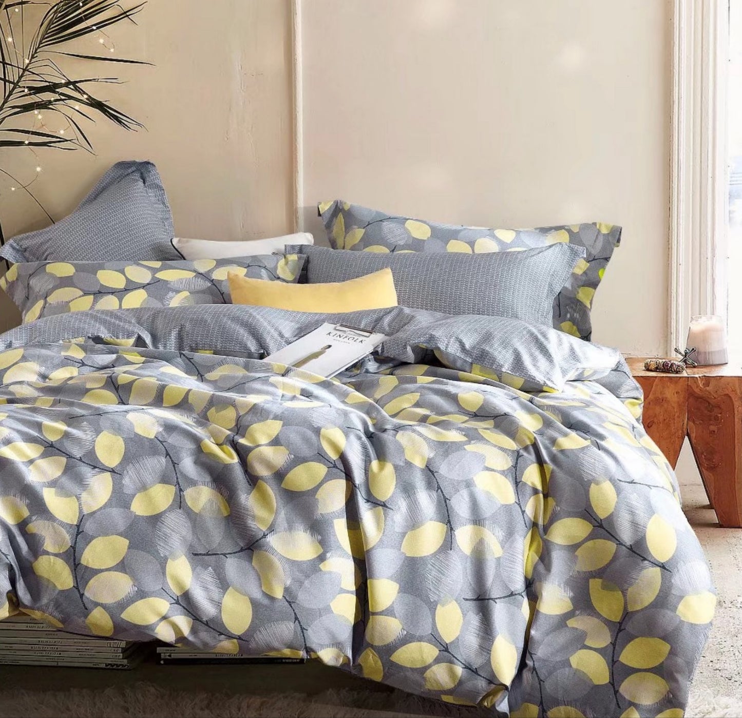 Sistes Gray & Yellow Floral Duvet Cover Set | Queen