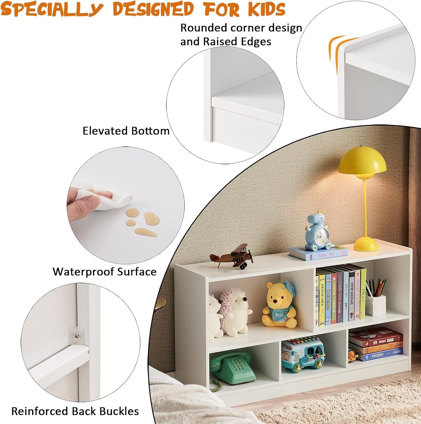 Toy Organizers and Storage, 5-Section Kids Bookshelf for Organizing