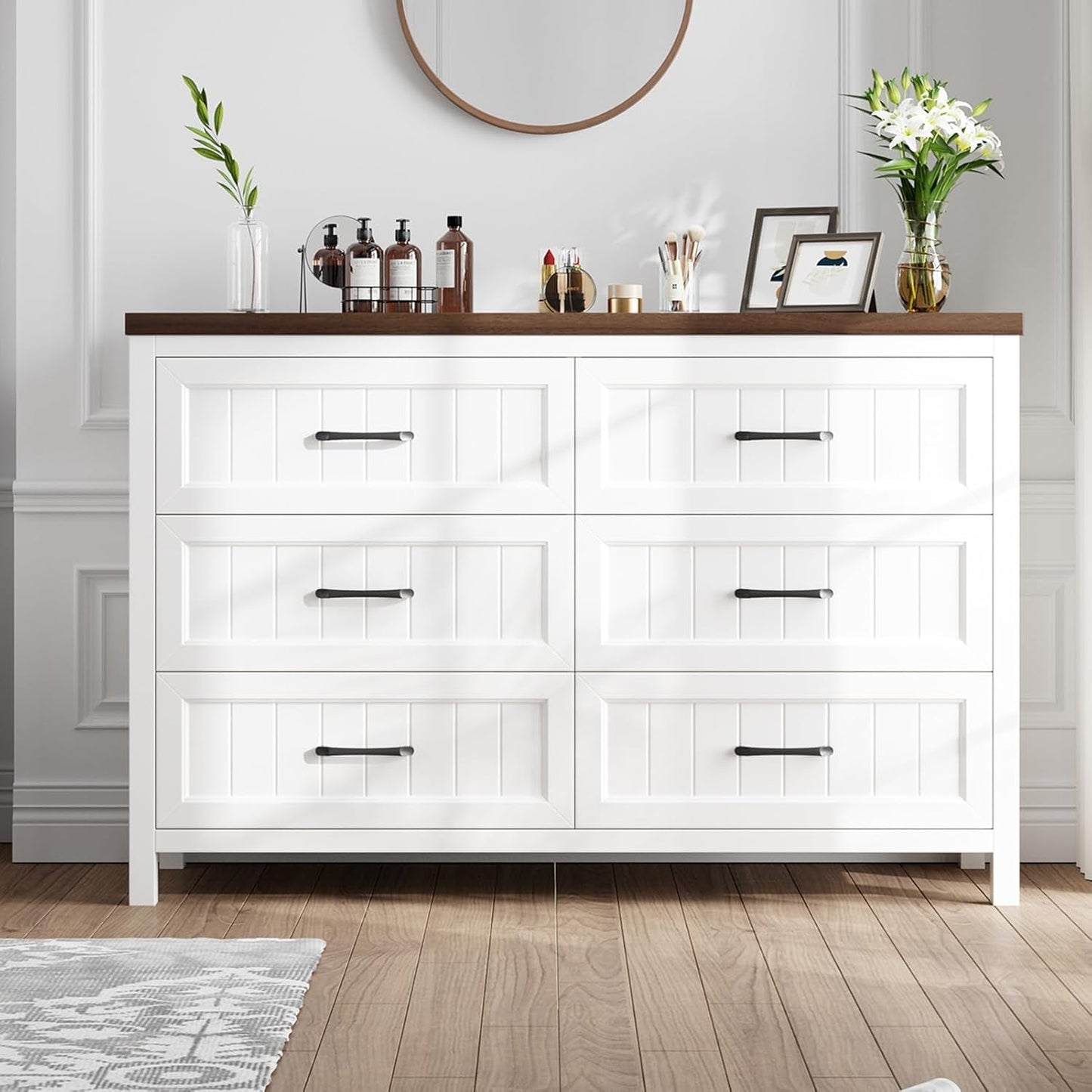 Farmhouse Dresser 6 Drawer Dresser for Bedroom