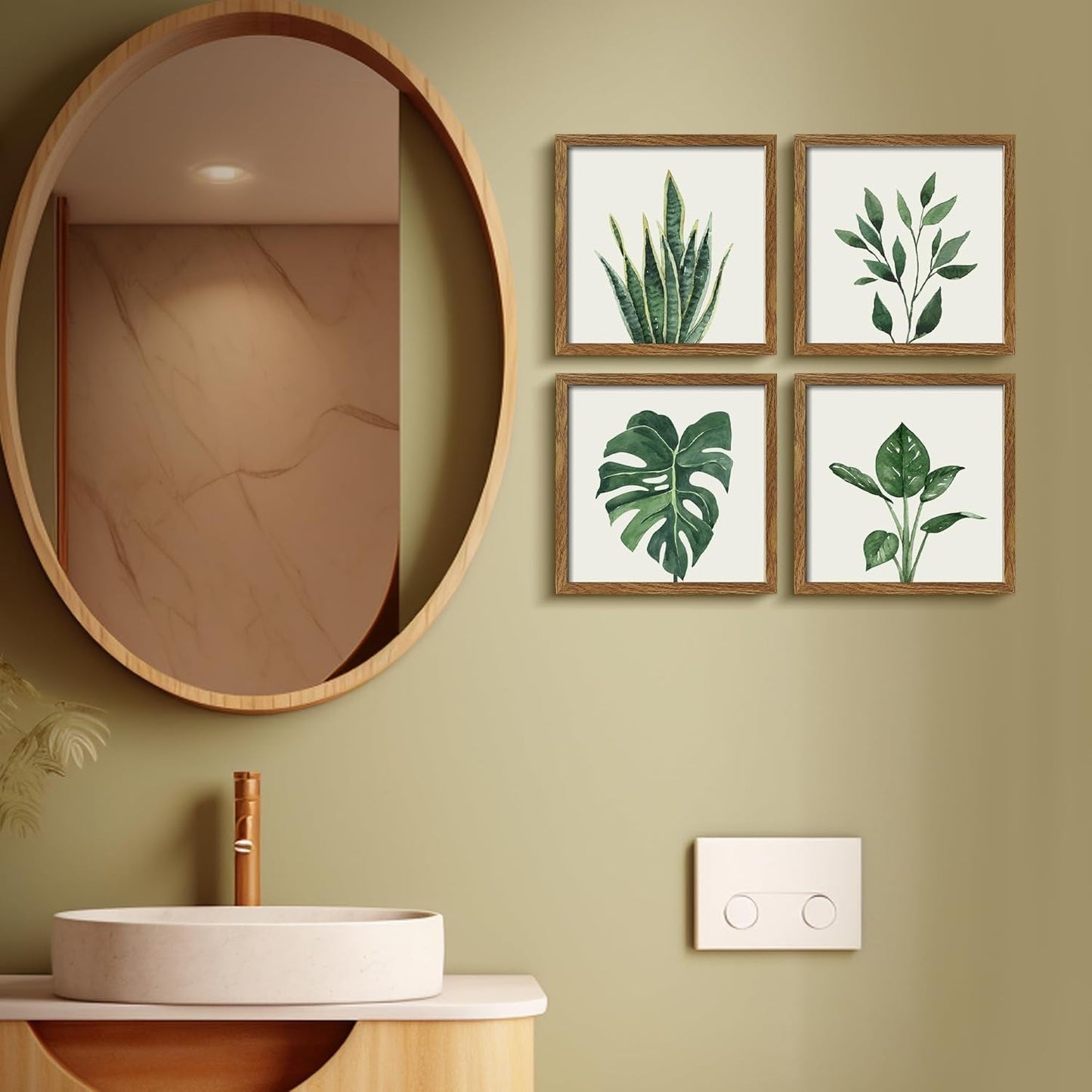 Framed Bathroom Wall Art Set of 4 for Botanical Wall Decor