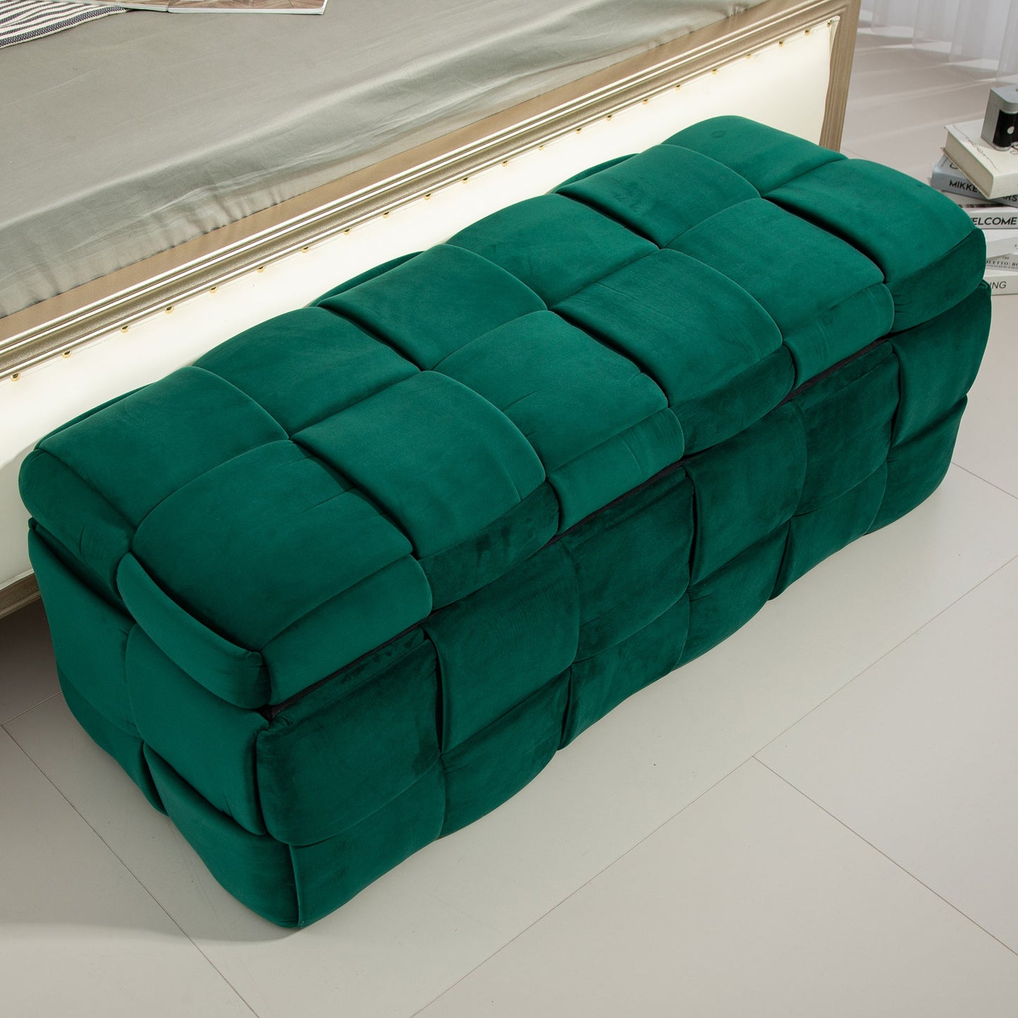 Upholstered Fabric Storage Ottoman