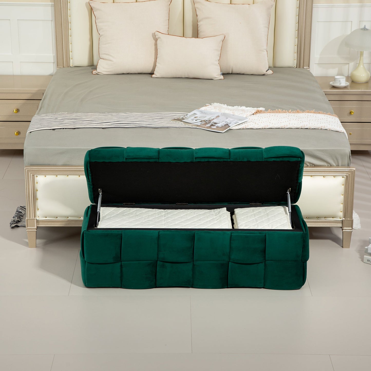 Upholstered Fabric Storage Ottoman