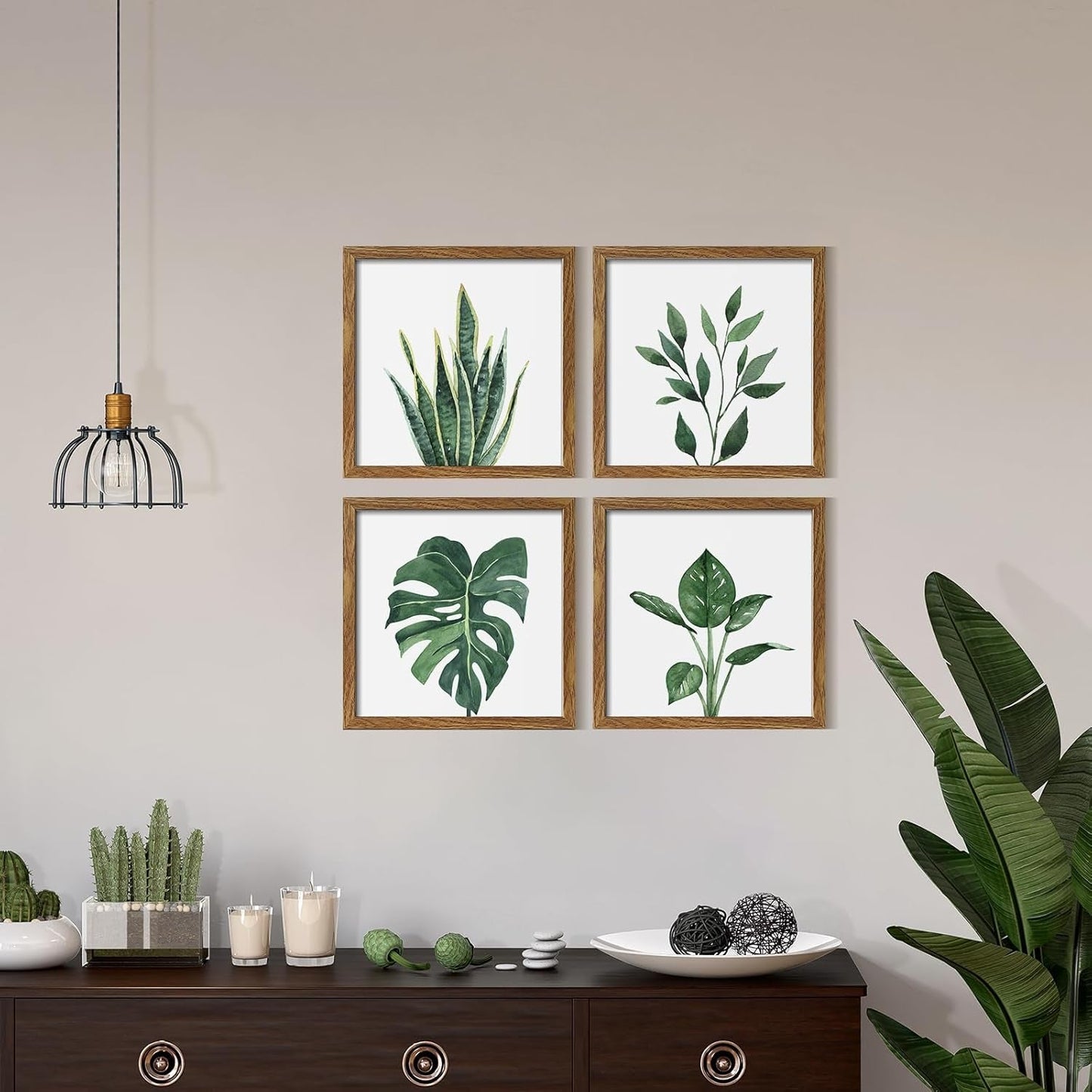 Framed Bathroom Wall Art Set of 4 for Botanical Wall Decor