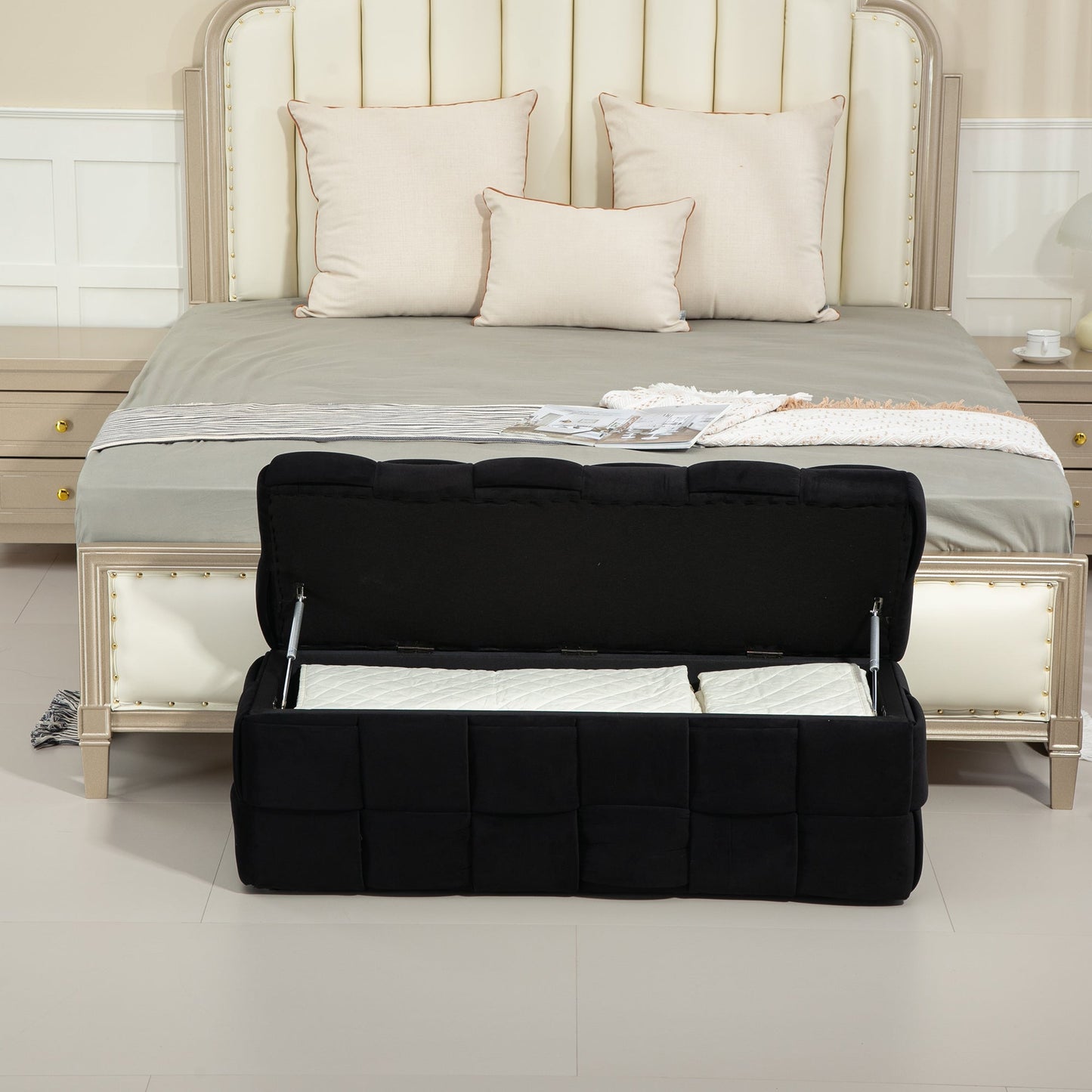 Upholstered Fabric Storage Ottoman