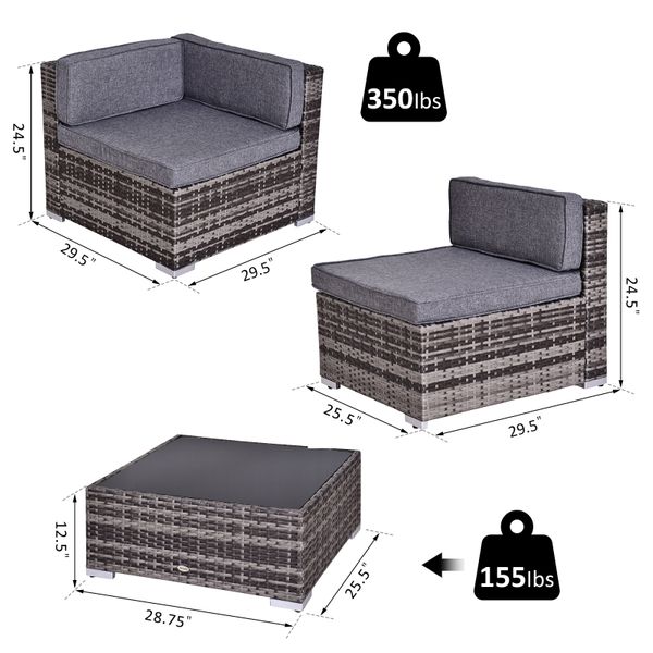 7pc Rattan Furniture Set w/ Side Table Lounge Sofa Cushion