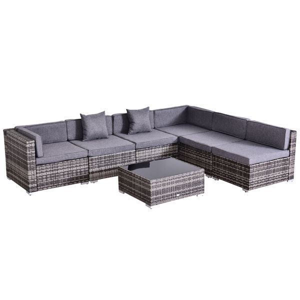 7pc Rattan Furniture Set w/ Side Table Lounge Sofa Cushion