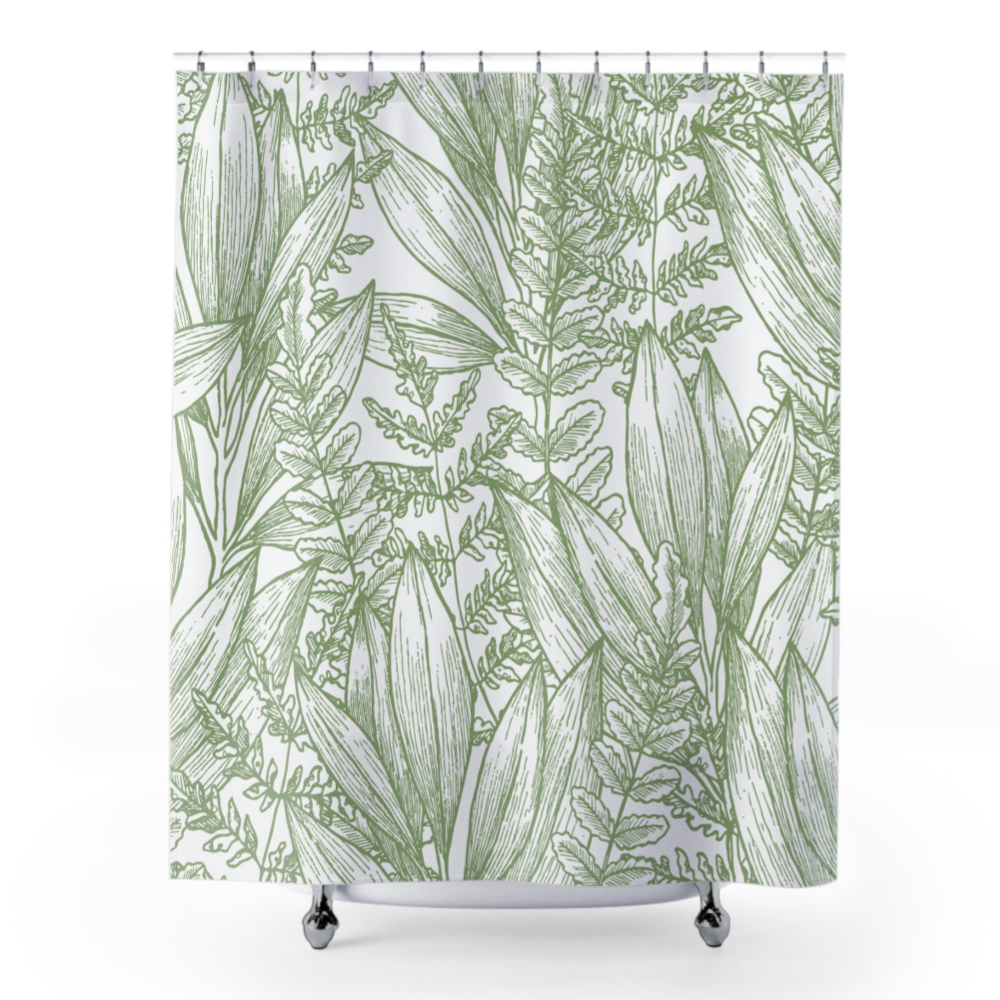 Green Leaves Outline Shower Curtain