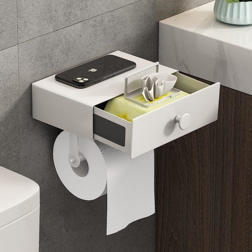 Toilet Paper Holder with Shelf Black Wipes Dispenser for Bathroom