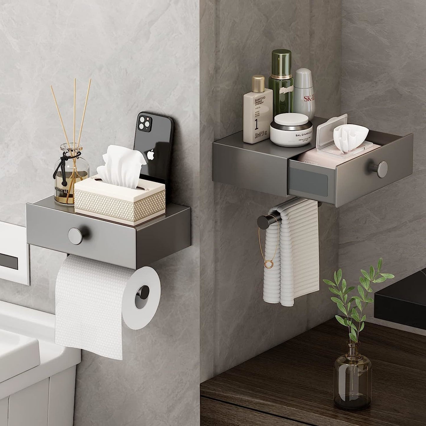 Toilet Paper Holder with Shelf Black Wipes Dispenser for Bathroom