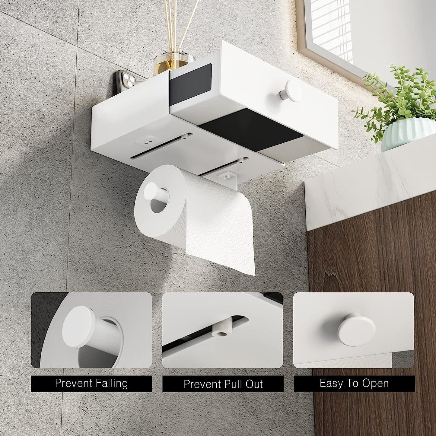 Toilet Paper Holder with Shelf Black Wipes Dispenser for Bathroom