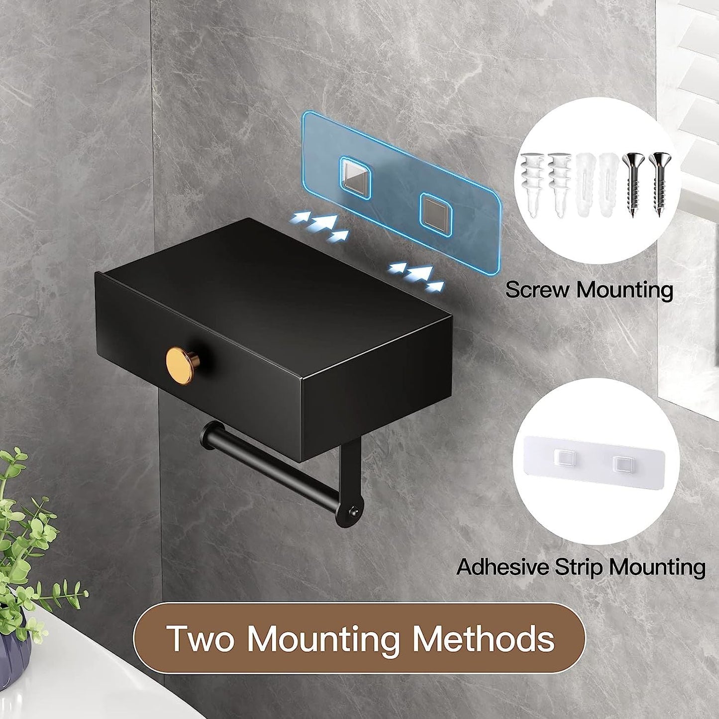 Toilet Paper Holder with Shelf Black Wipes Dispenser for Bathroom